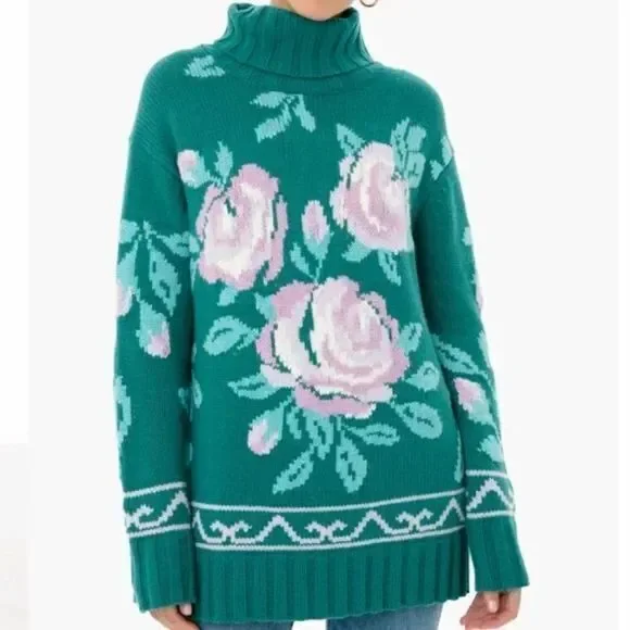 Tuckernuck Dahlia sweater size S cashmere blend floral turtleneck NEW - Picture 1 of 7